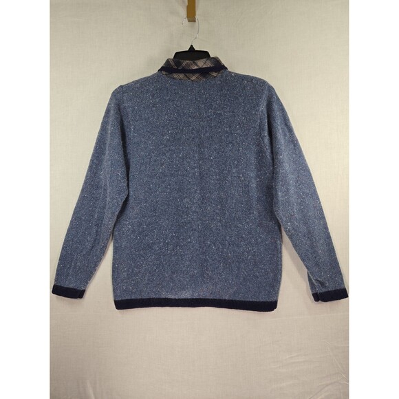 Vtg Christmas Sweater Victoria Jones Cardigan Zip-Up Blue Angora Snowman 90s Med - Picture 7 of 8